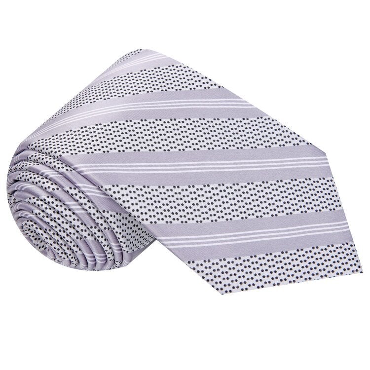 Grey, White Black Stripe with Dots Necktie  