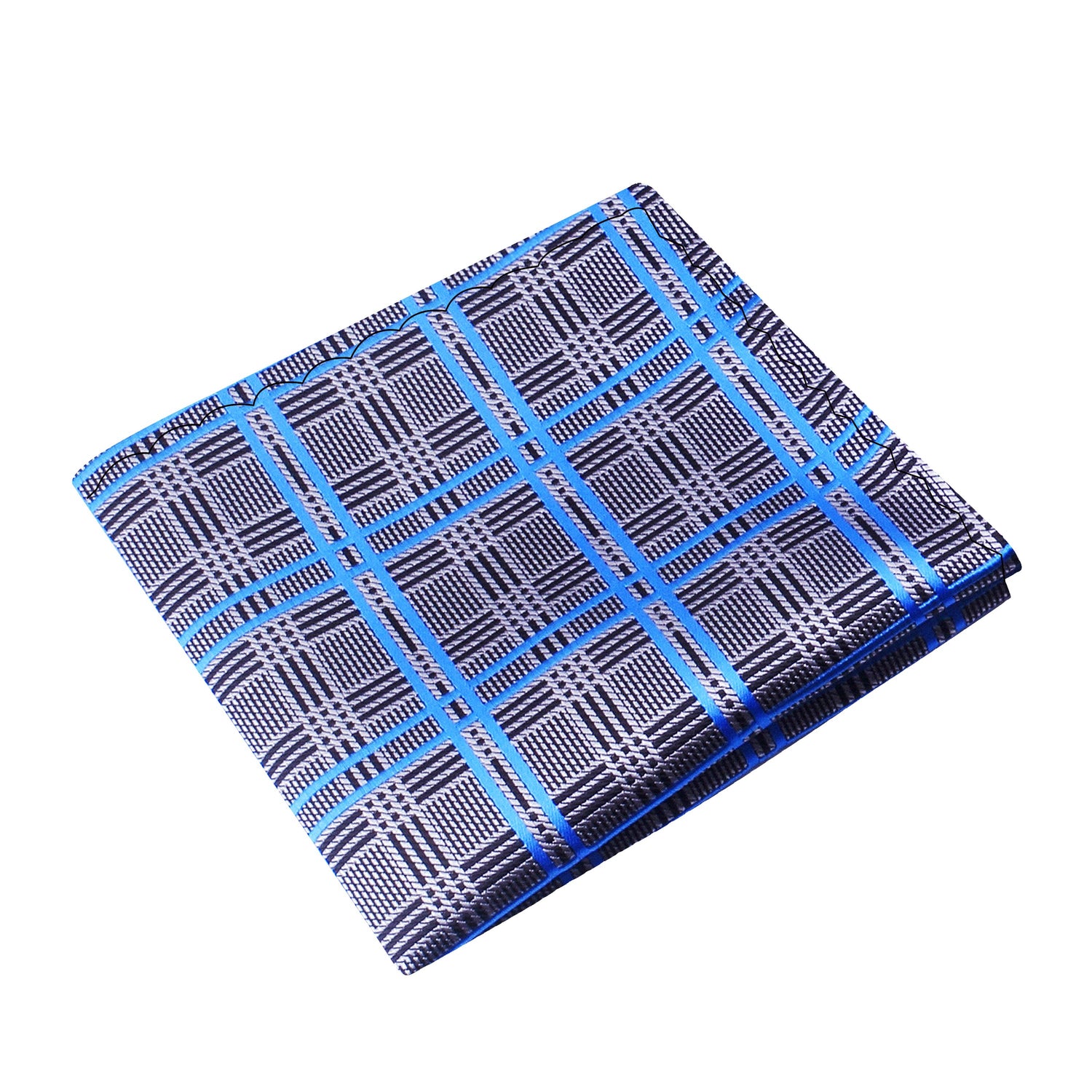 A Grey, Blue Plaid Pattern Silk Pocket Square