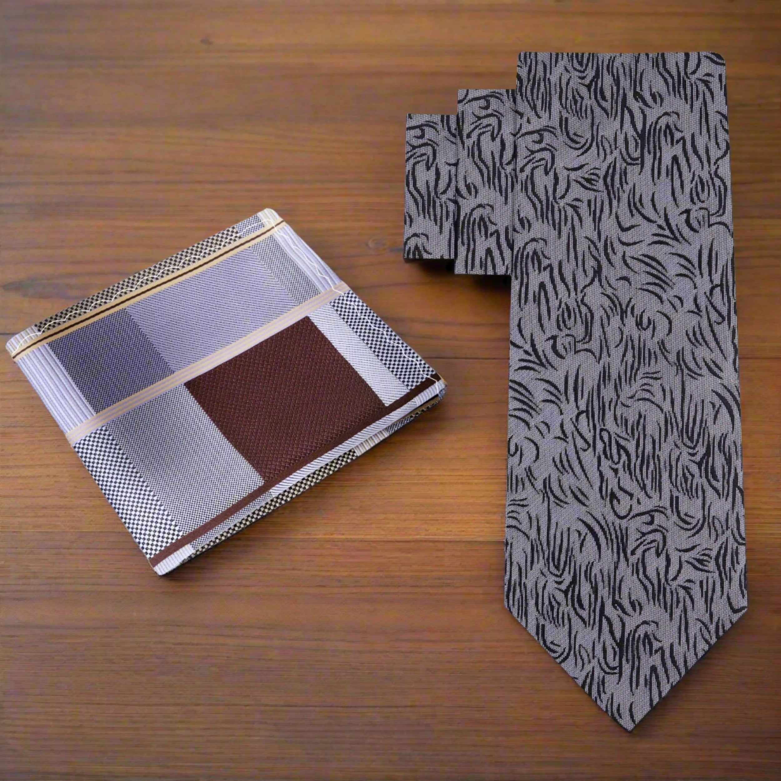 Prime Neckwear Pocket Square Lapel Pin Grey with White, Blue Design