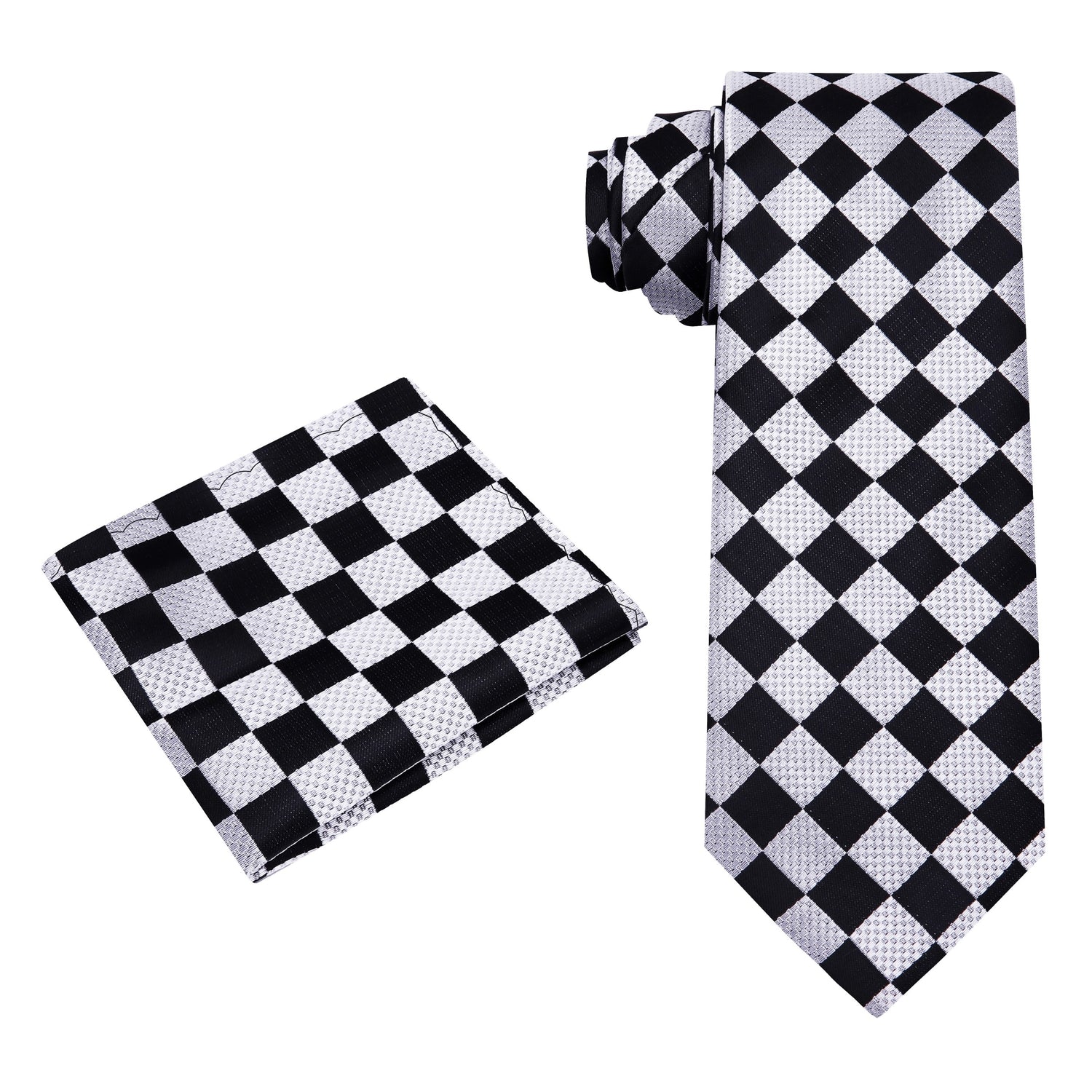 Alt View: Silver, Black Check Tie and Pocket Square