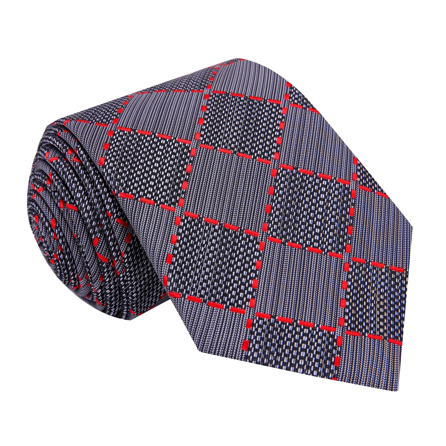Grey, Red and Black Plaid/Abstract Tie 