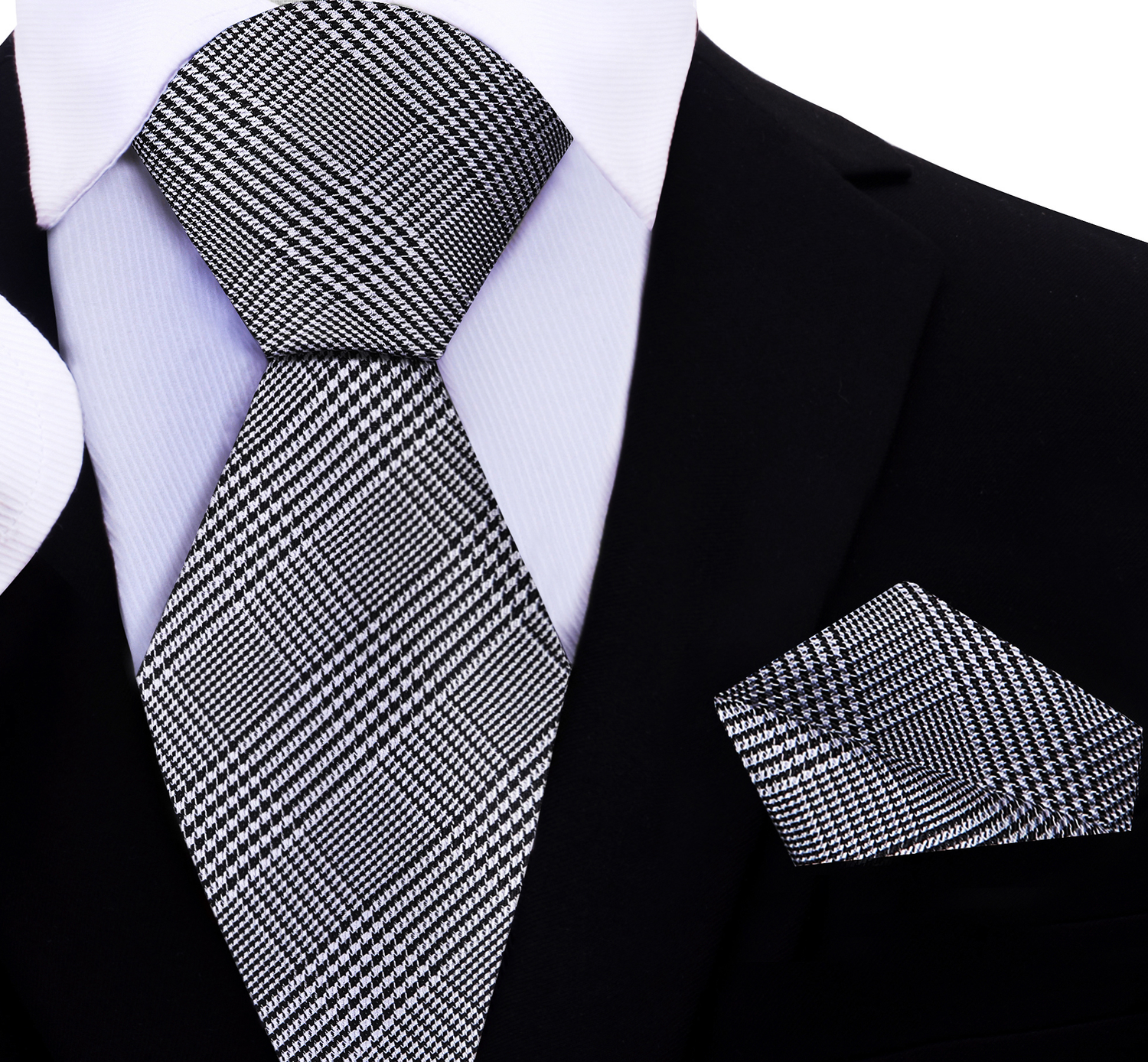 Grey and Black Geometric Tie and Pocket Square