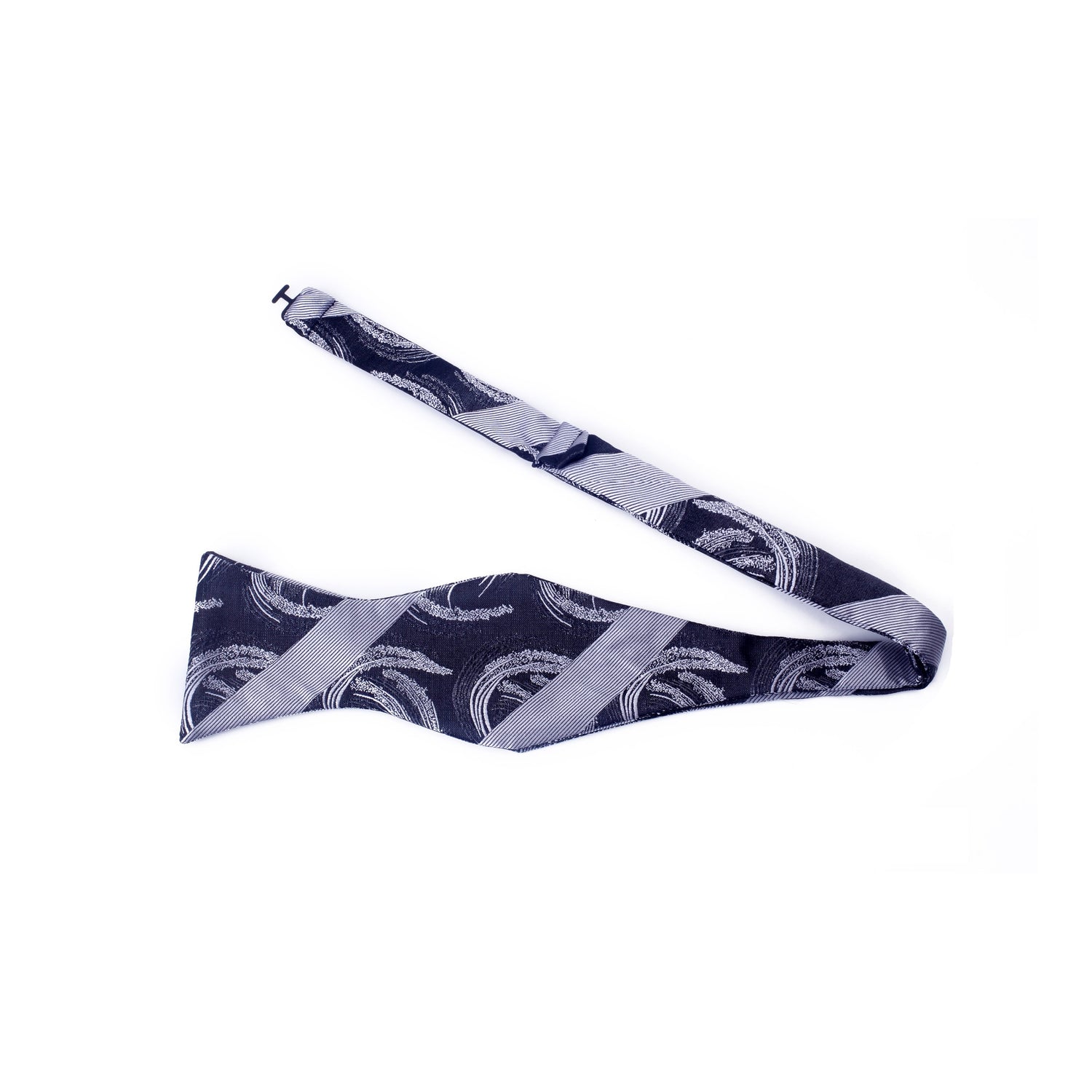  Grey Abstract Swirl with Thick Stripe Pattern Silk Self Tie Bow Tie Untied