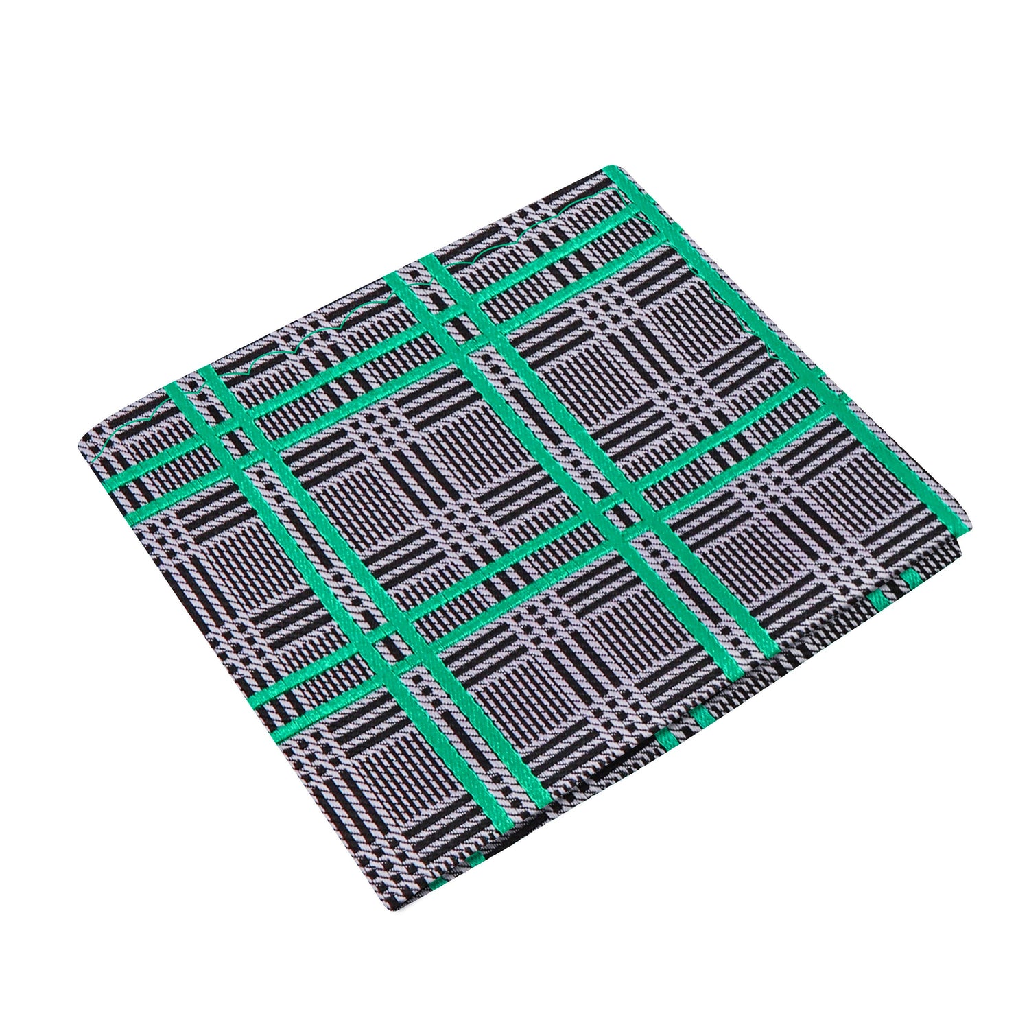 A Grey, Green Plaid Pattern Silk Pocket Square
