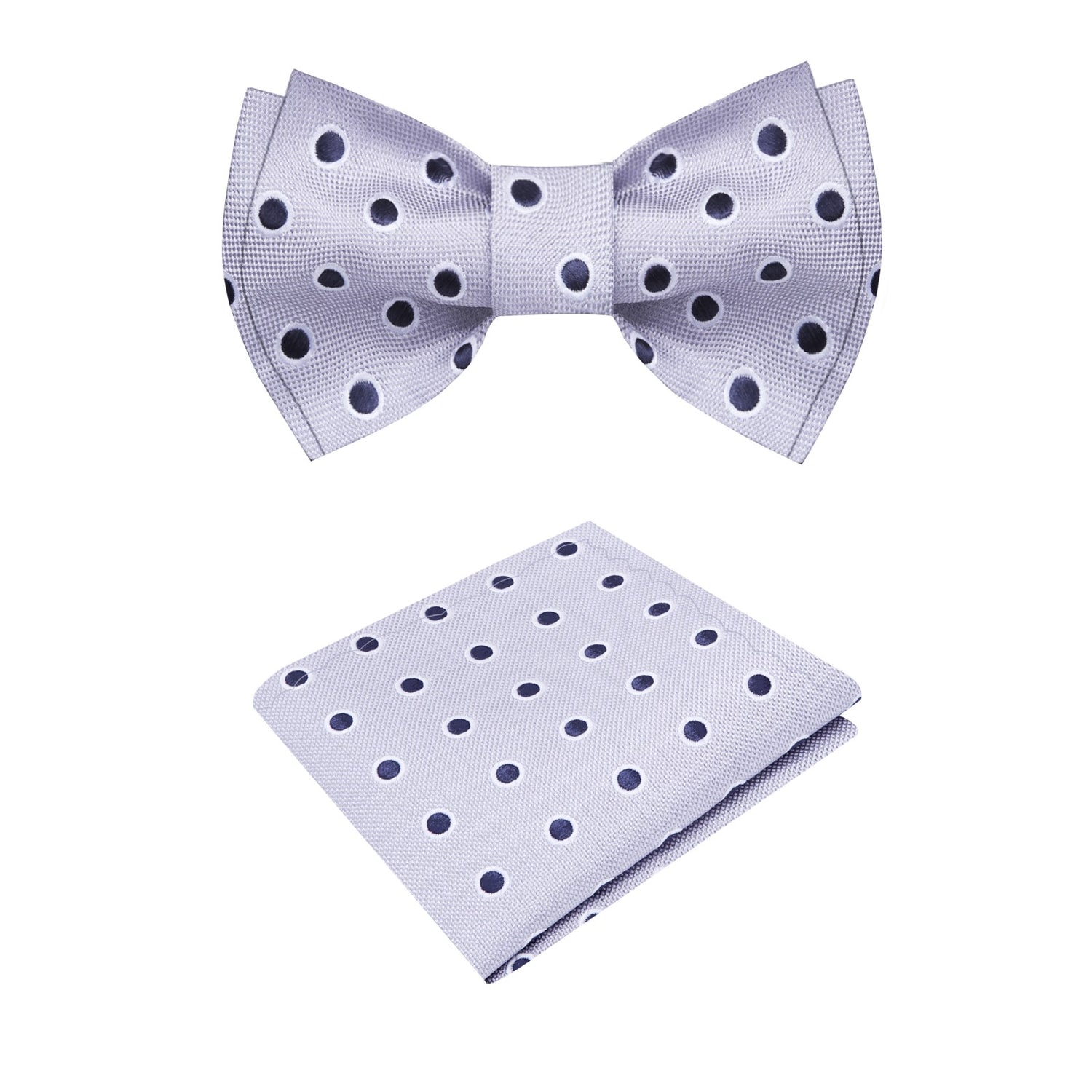 Grey Blue Polka Bow Tie and Pocket Square