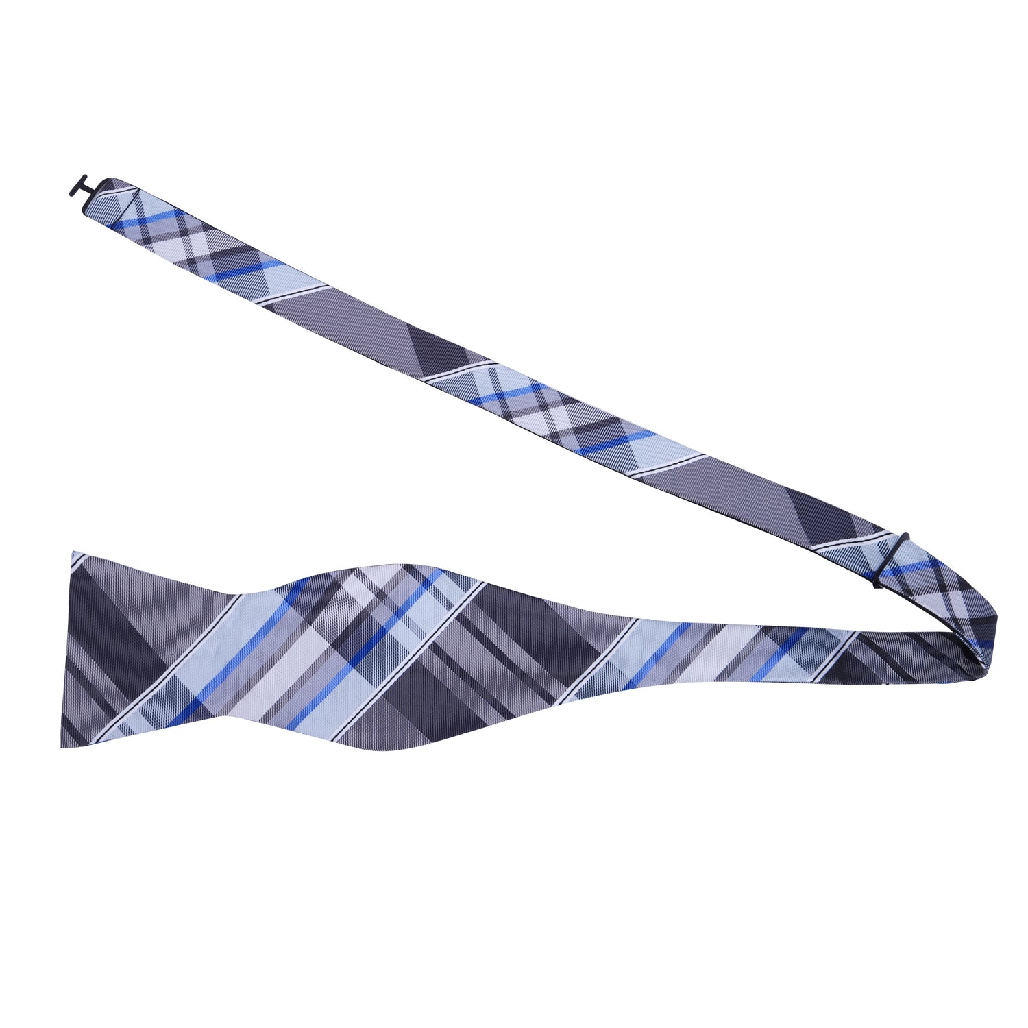 Grey, White, Light Blue Plaid Bow Tie Untied