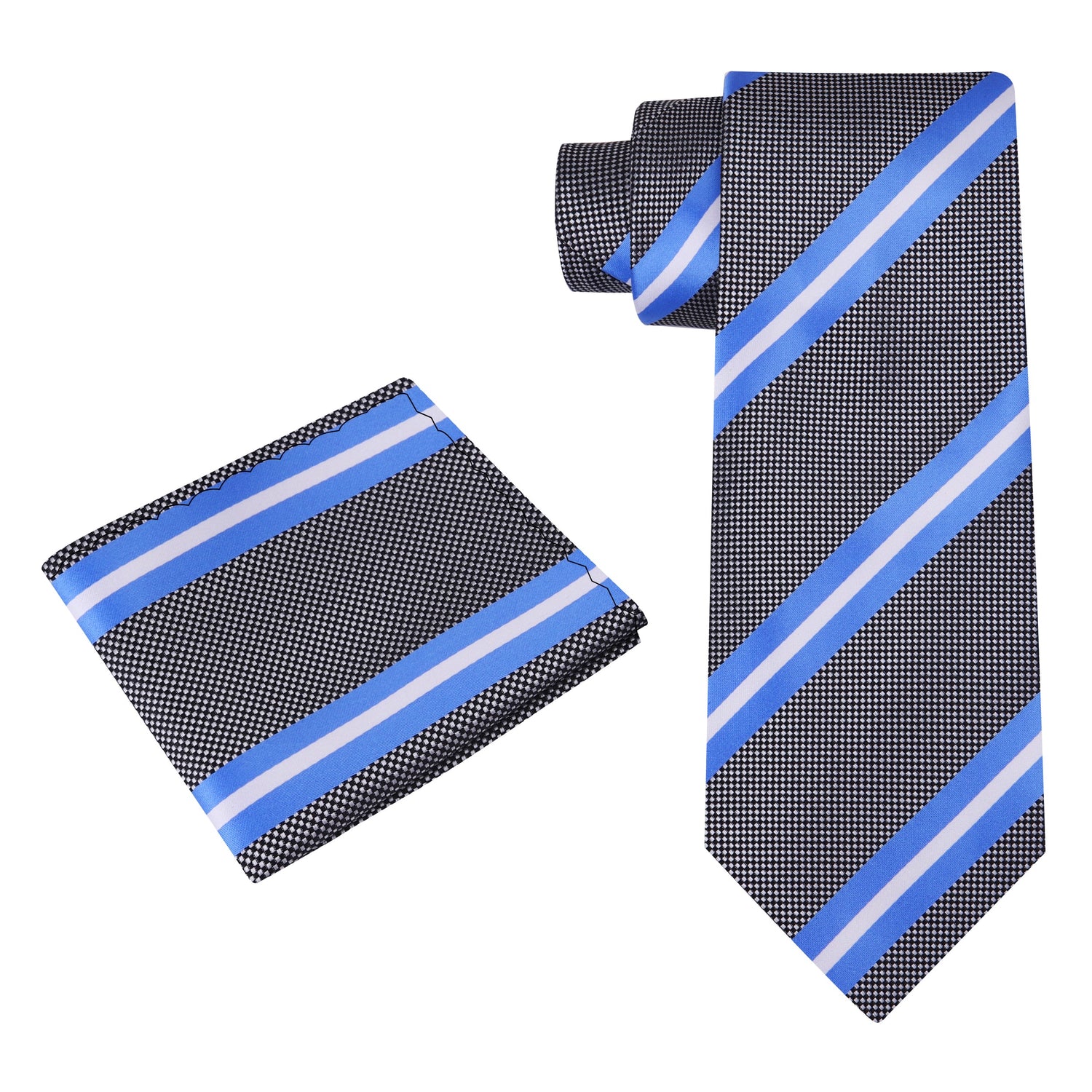 Alt View: Grey, Baby Blue and White Stripe Tie and Square