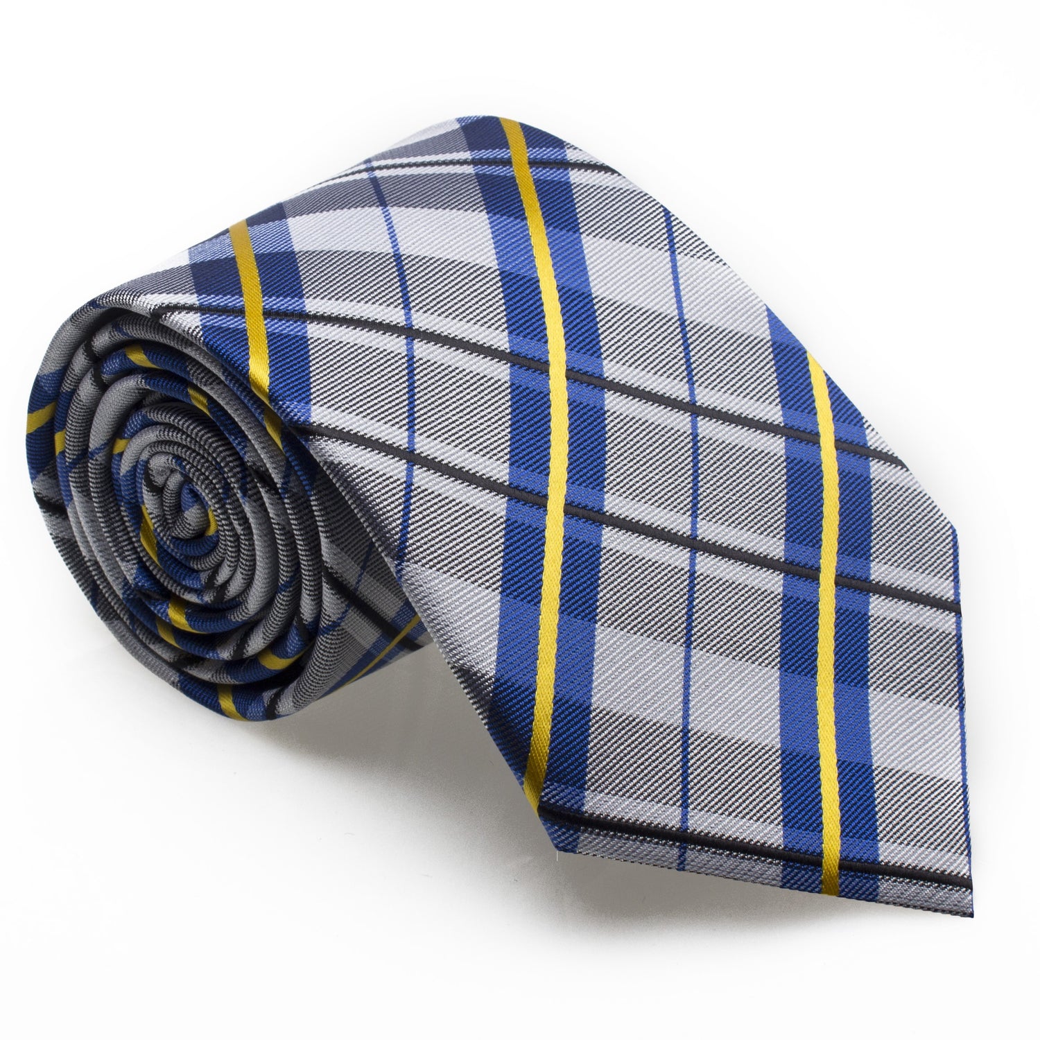 A Grey, Yellow, Blue Plaid Pattern Silk Necktie