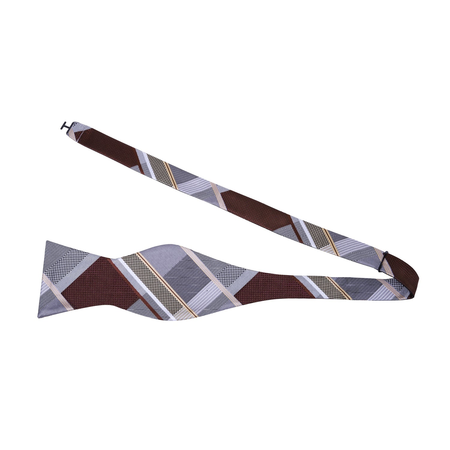 Untied: A Mahogany, Grey, Light Gold Diamond Geometric Pattern Silk Self Tie Bow Tie