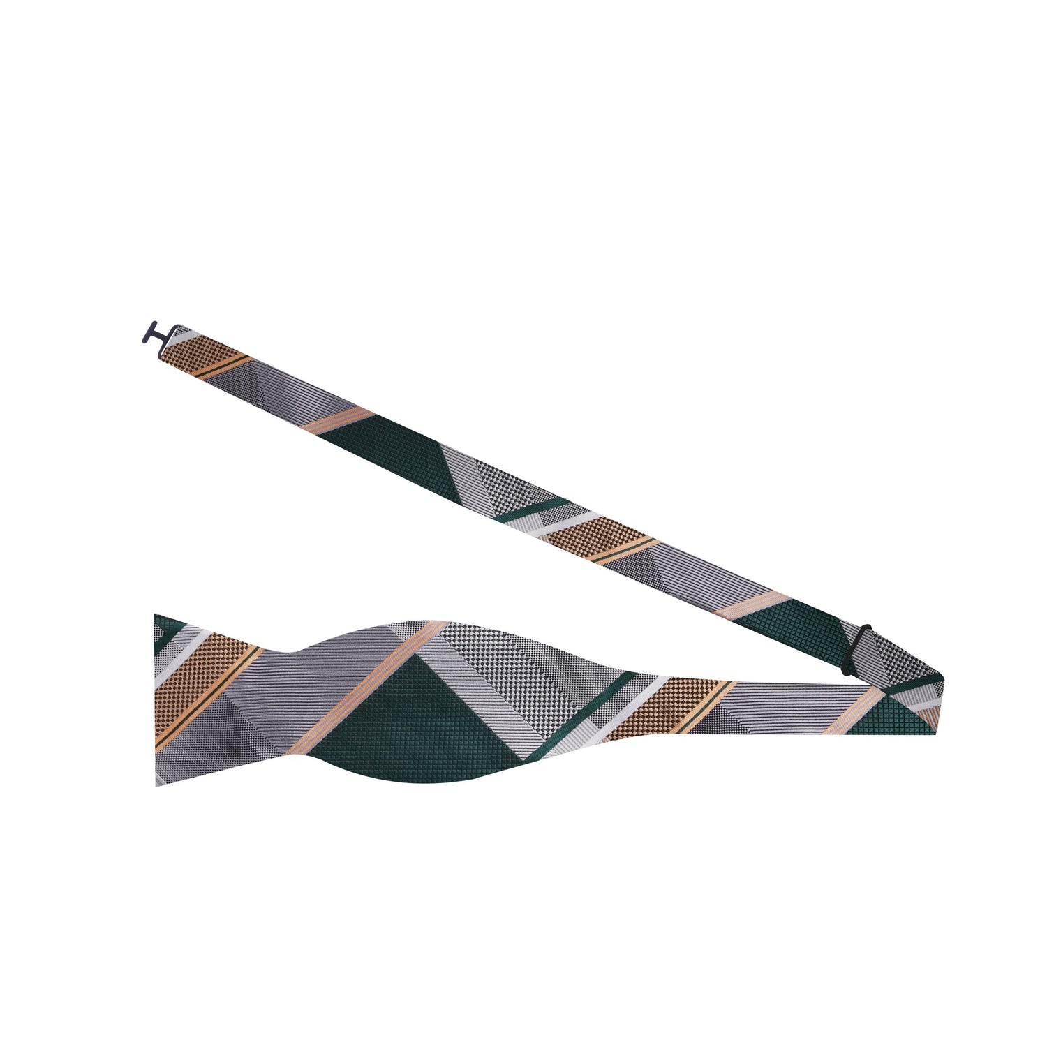 Self-Tie View: Grey, Green, Gold, White Plaid Bow Tie
