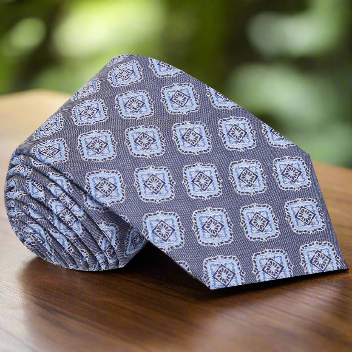 Single Tie View: Grey and Light Blue Geometric Tie 