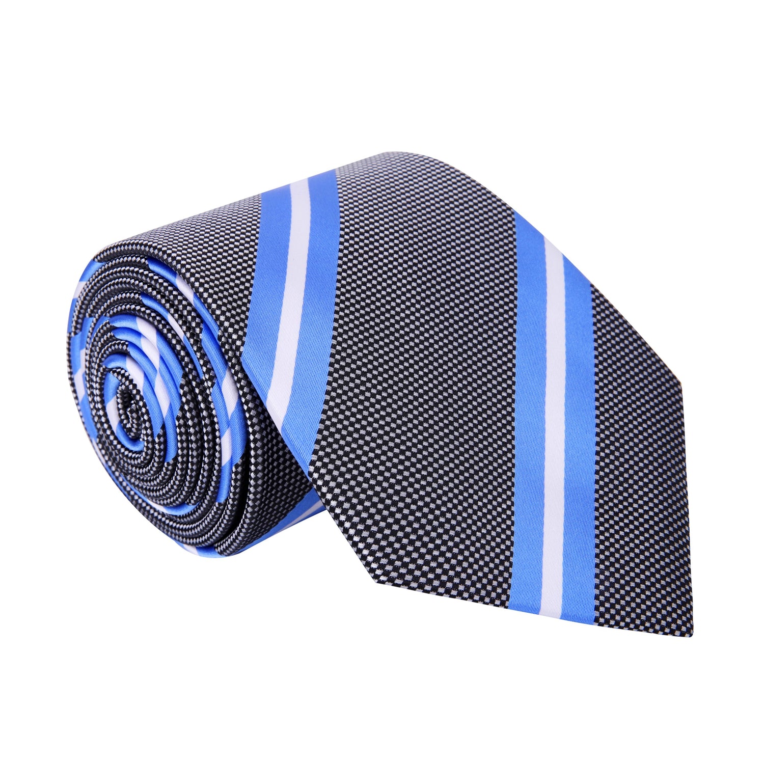 Grey, Baby Blue and White Stripe Tie
