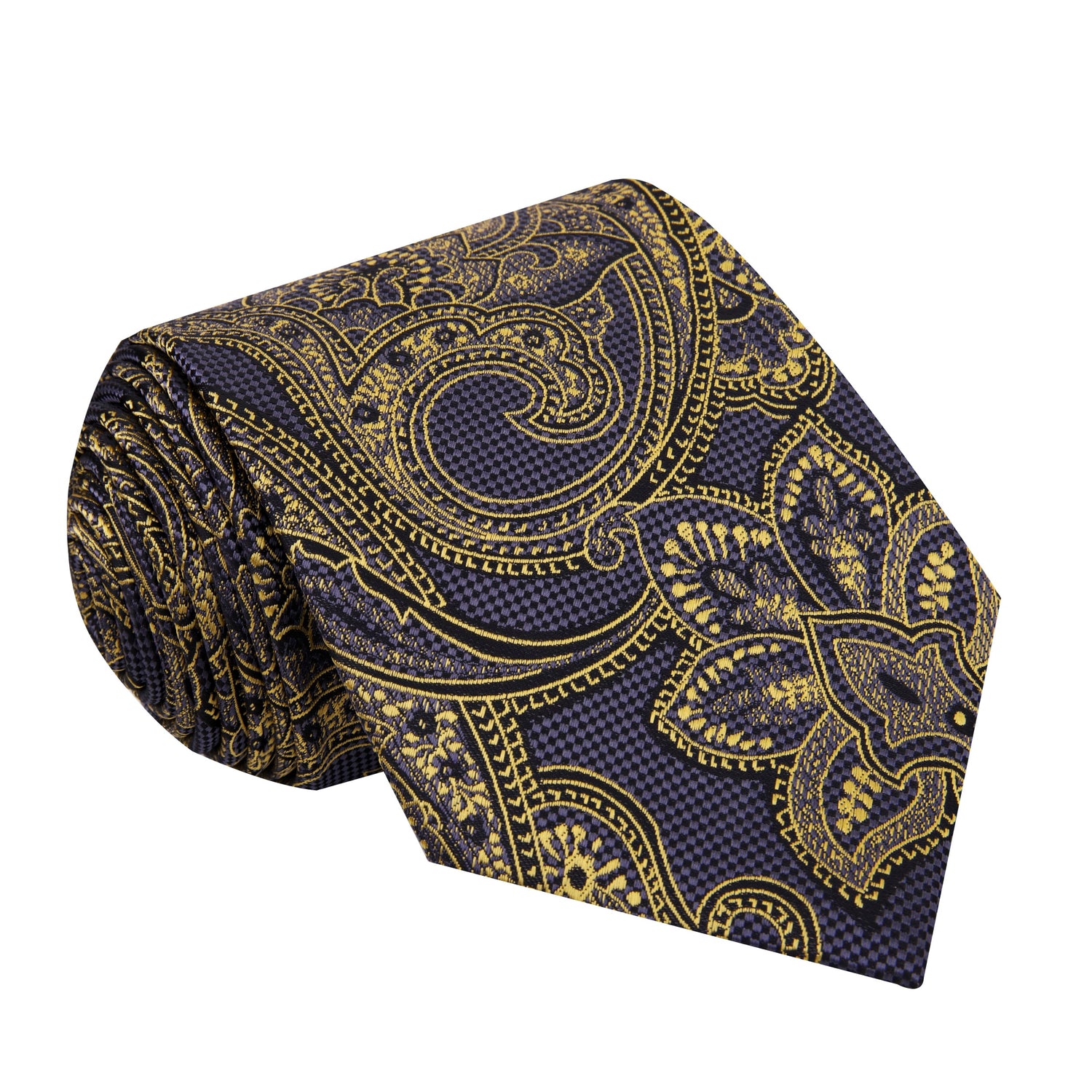 Grey, Gold Large Intricate Paisley Tie 