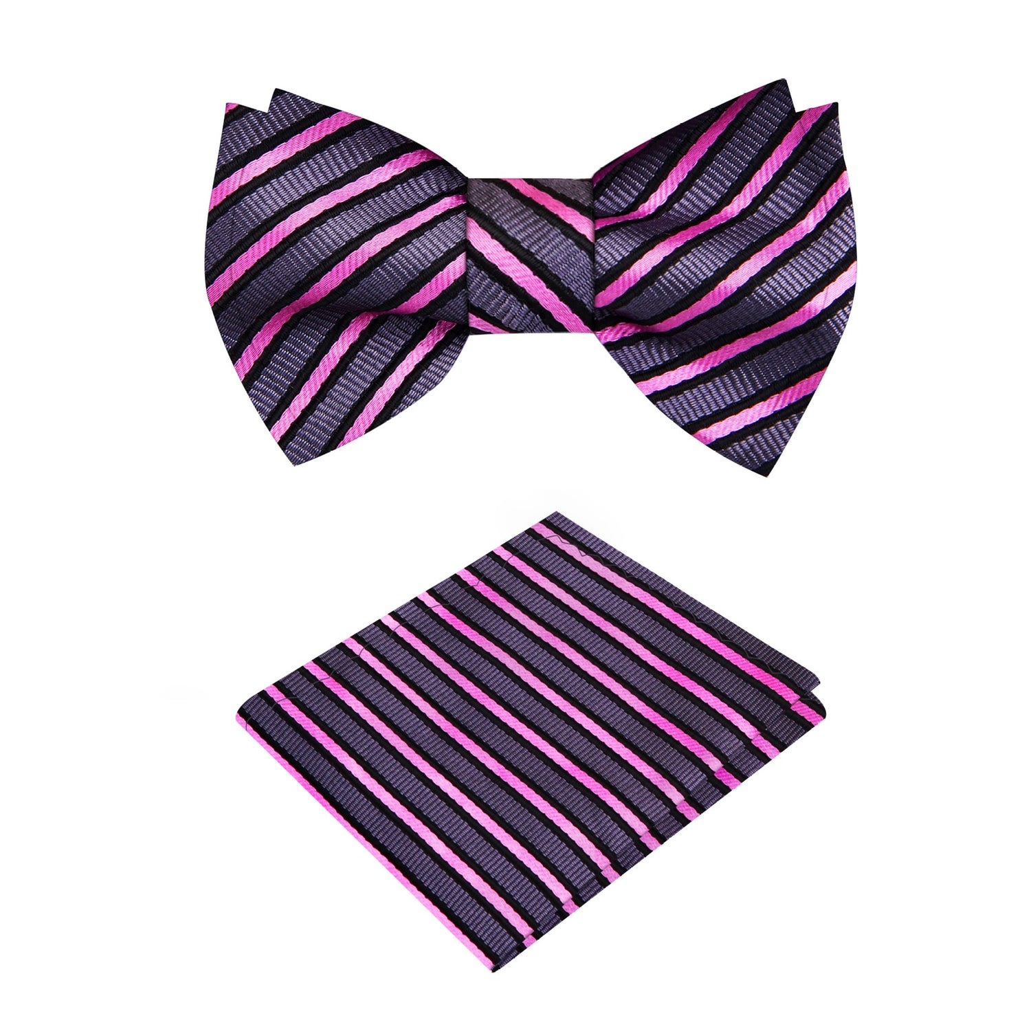 Grey, Pink Stripe Bow Tie and Square