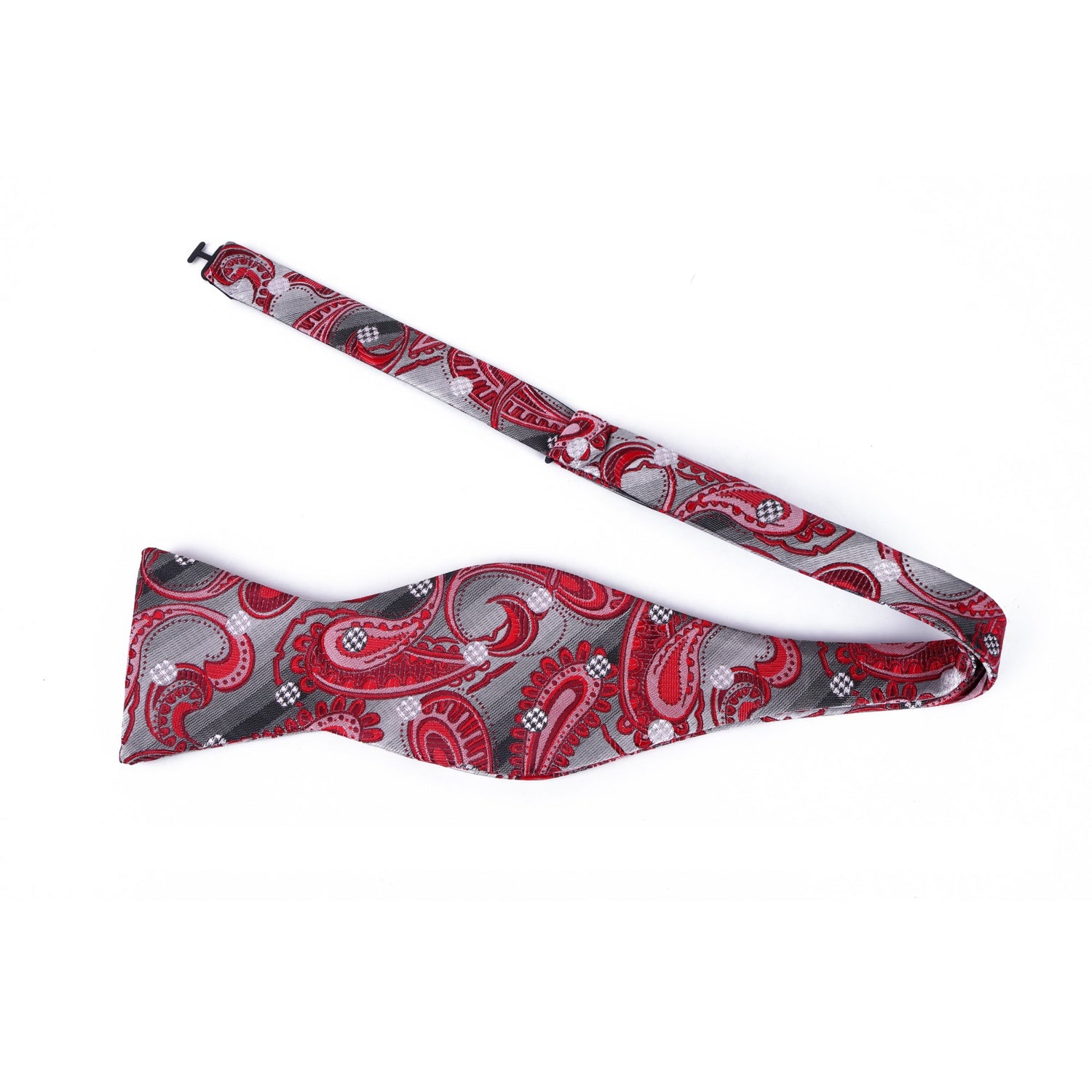 Grey, Red Paisley Bow Tie  Self Tie