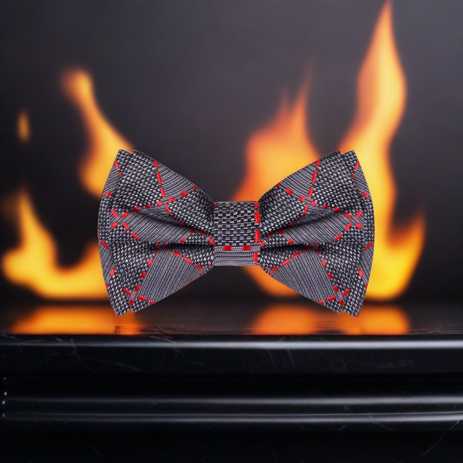 Unique View: Grey Black Red Aria Geometric Bow Tie