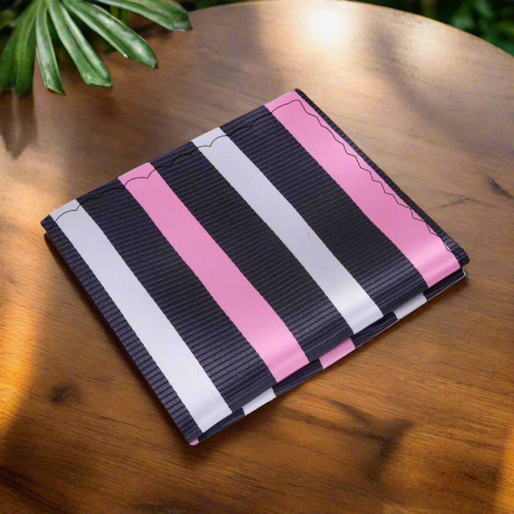 A Pink, Grey, White Stripe Pattern Silk Pocket Square