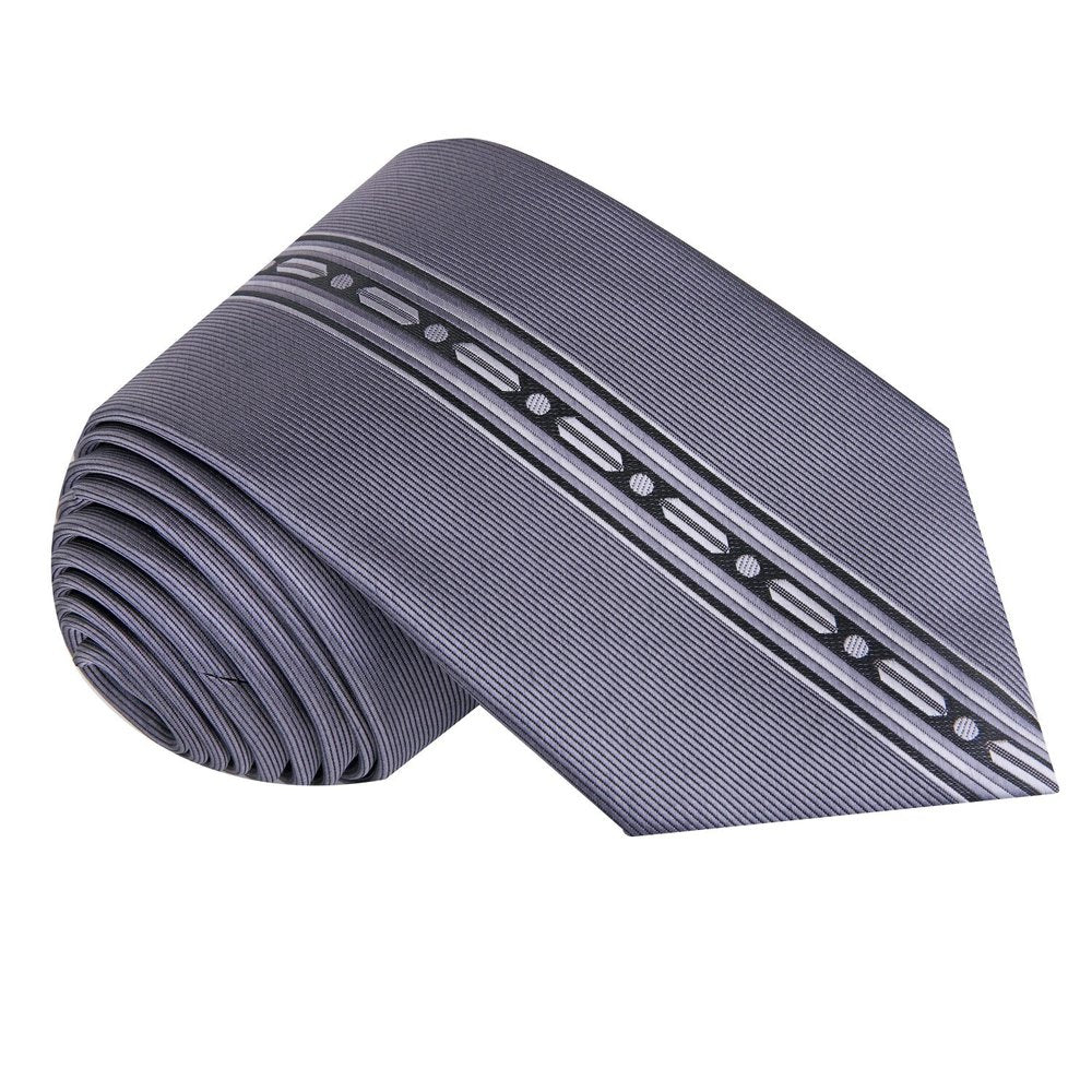 Grey, Black Lined Tie with Shapes