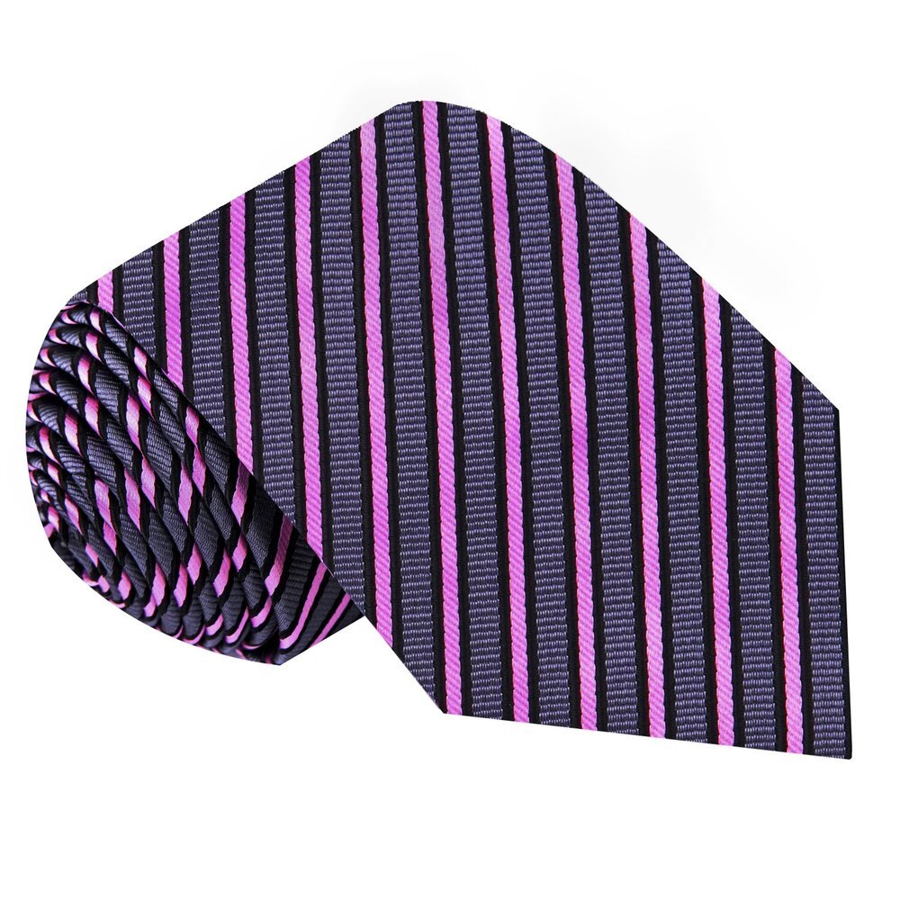 A Grey, Pink Stripe Pattern Silk Necktie  