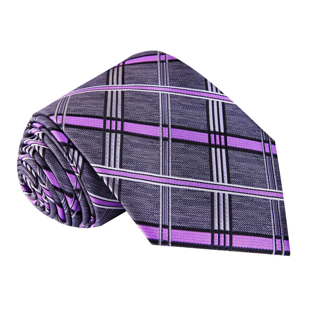 A Rich Grey With Lavender Pattern Silk Necktie  