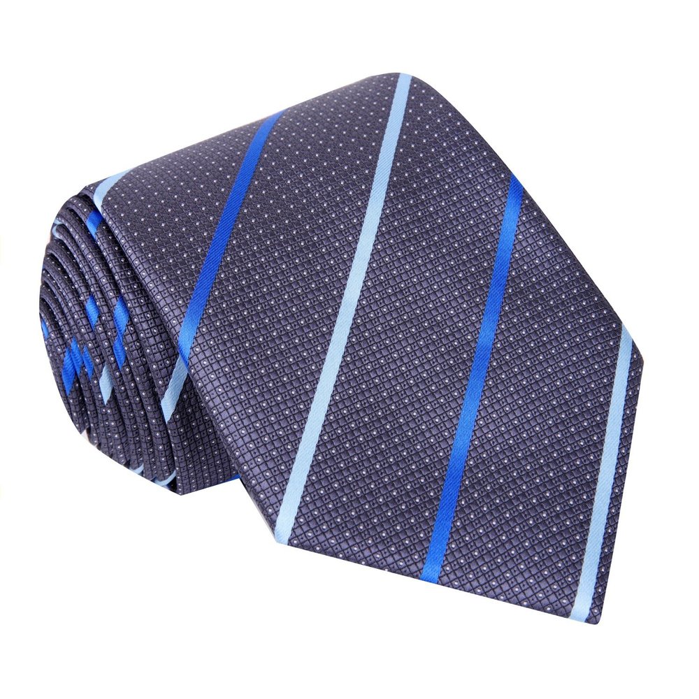 Grey Stripe Tie||Grey, Dark Blue, Light Blue