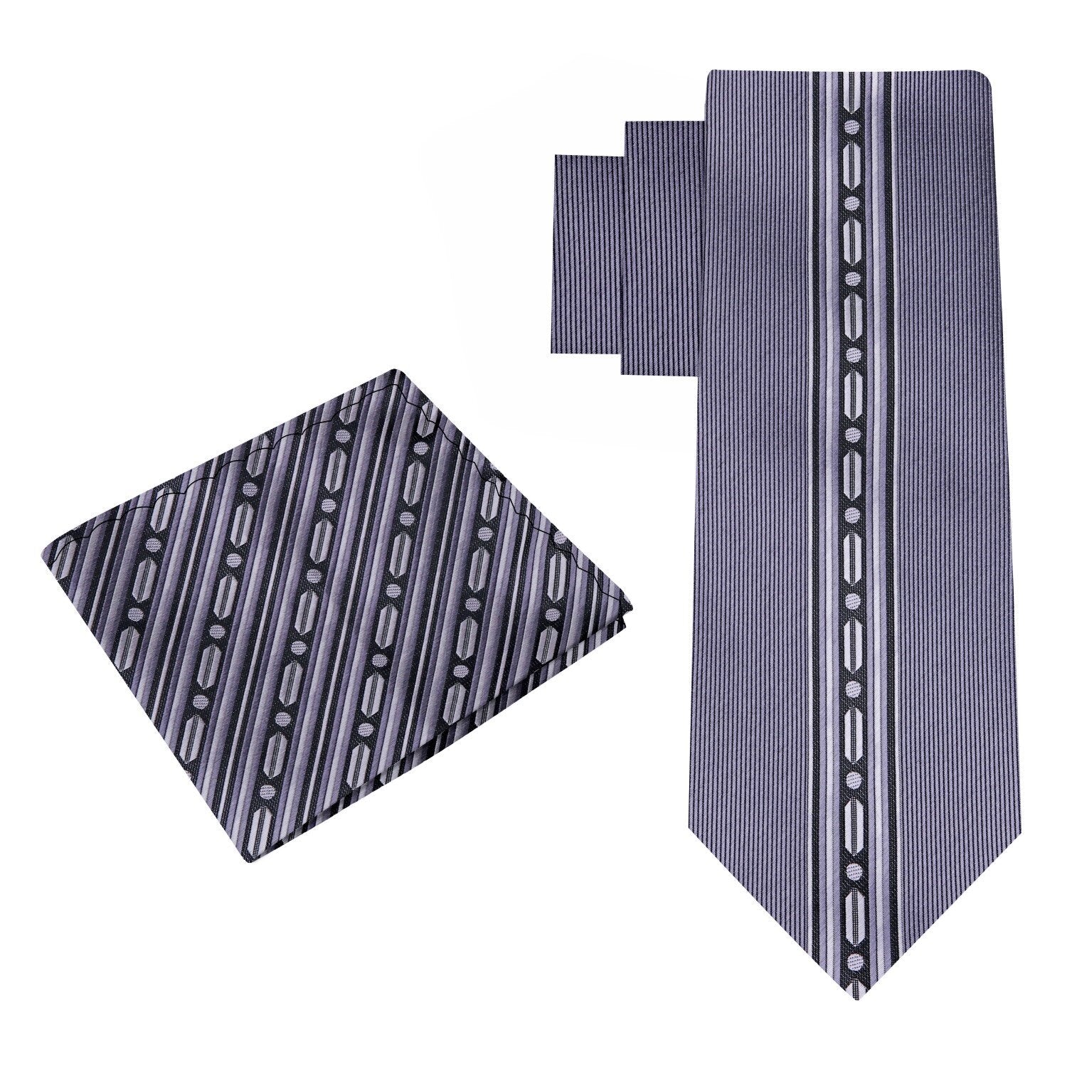 Alt View; Grey Abstract Tie and Pocket Square