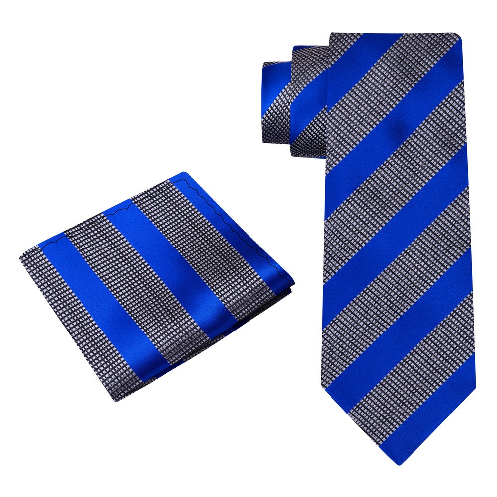 Alt View: Grey Blue Stripe Tie and Pocket Square