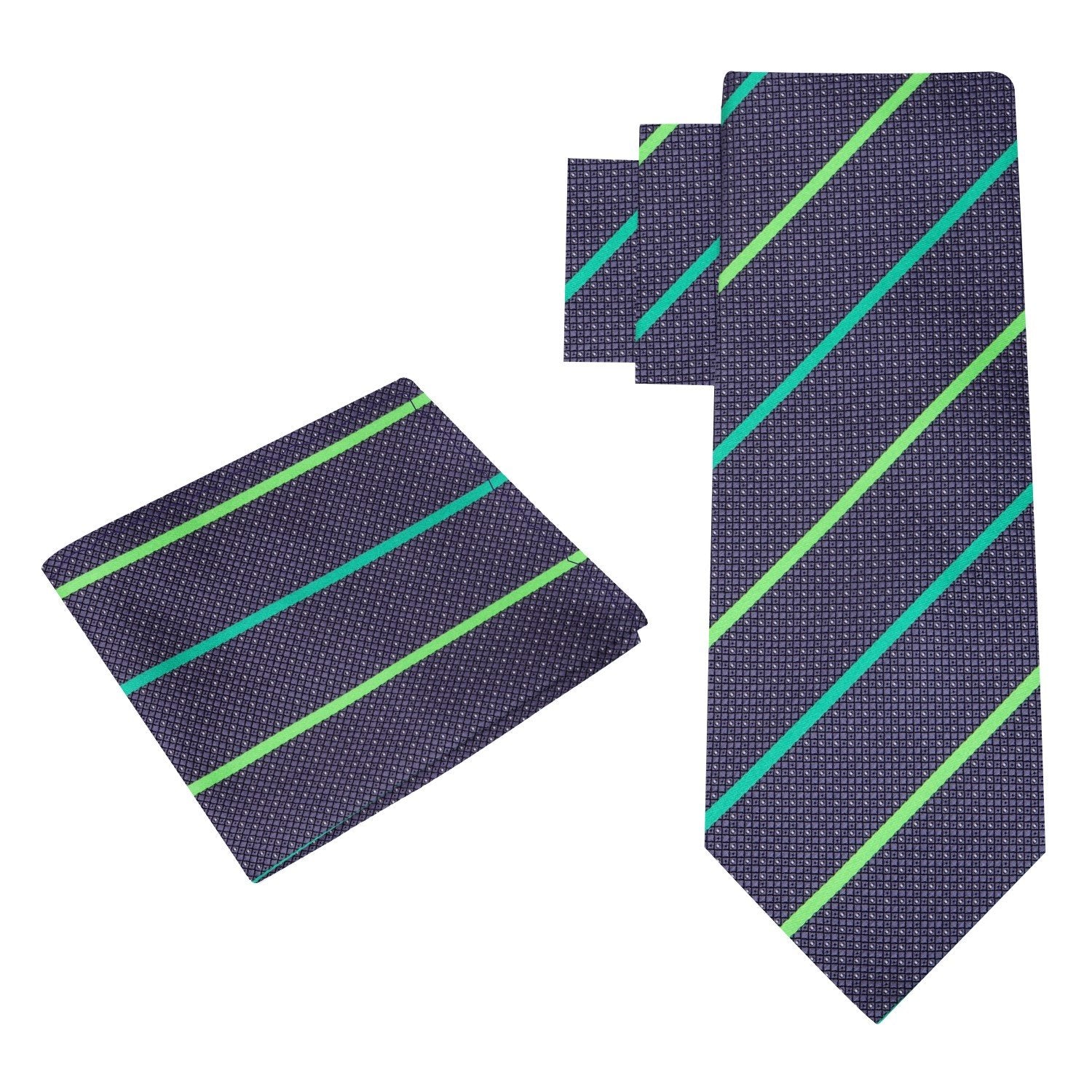 Alt view: Grey, Green Stripe Tie and Square