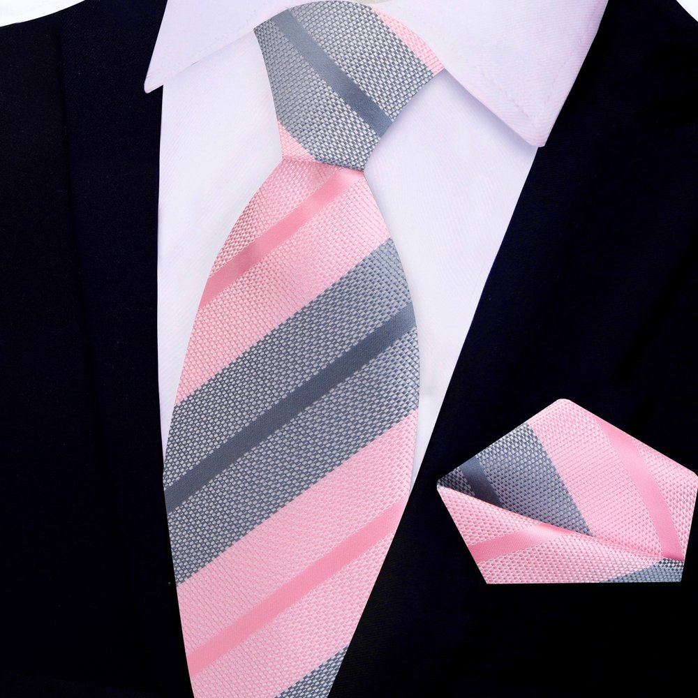 Smokey Teal, Pink Tie and Square Regular Width||Pink
