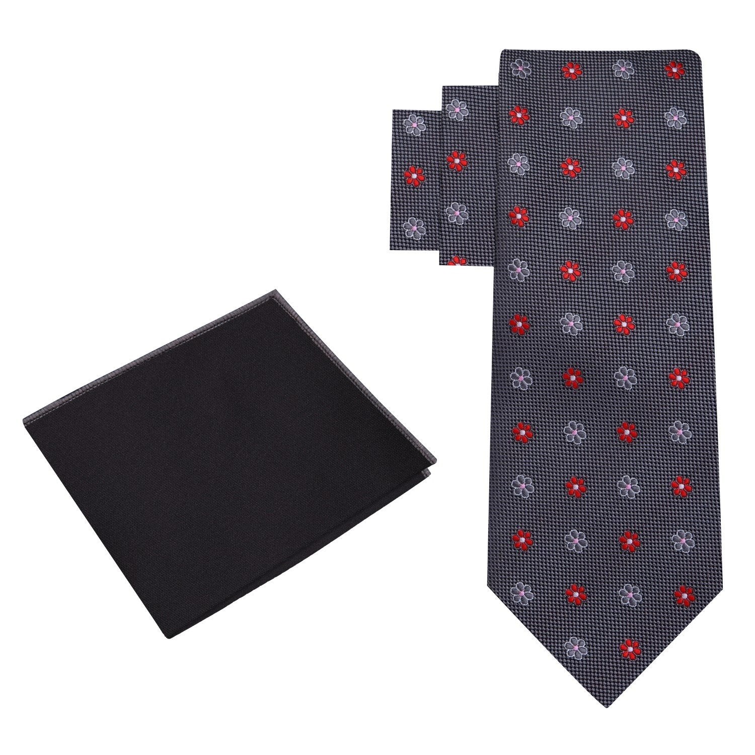 View 3: Grey, Pink, Red Small Flowers Tie and Accent Square