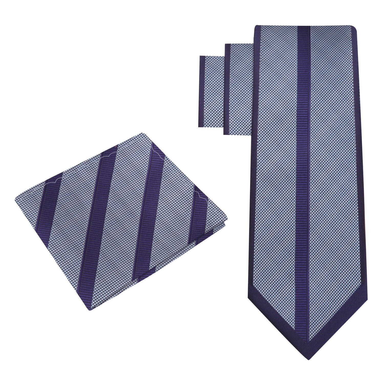 Alternate View: Grey, Purple Stripe Tie and Pocket Square