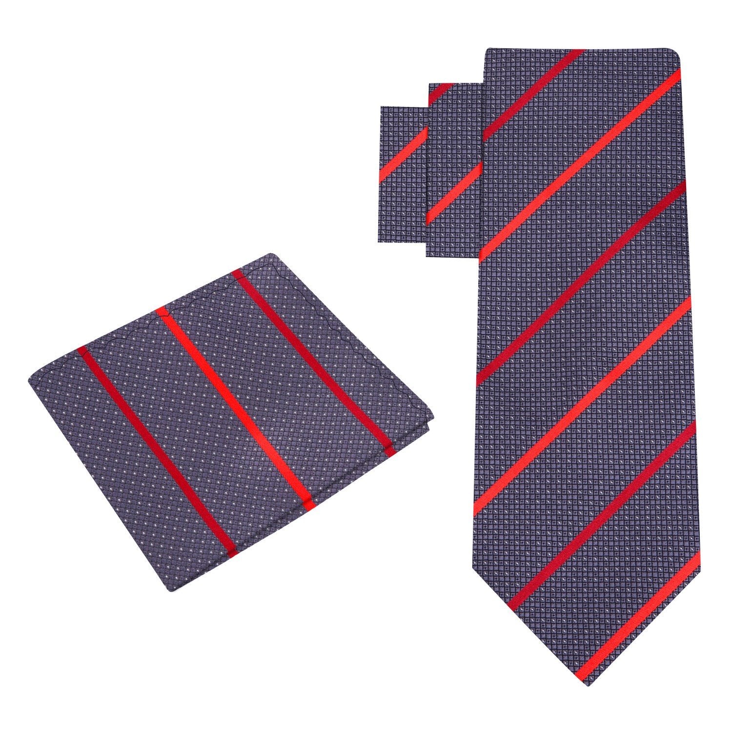 Alt View: Grey, Red Stripe Tie and Square