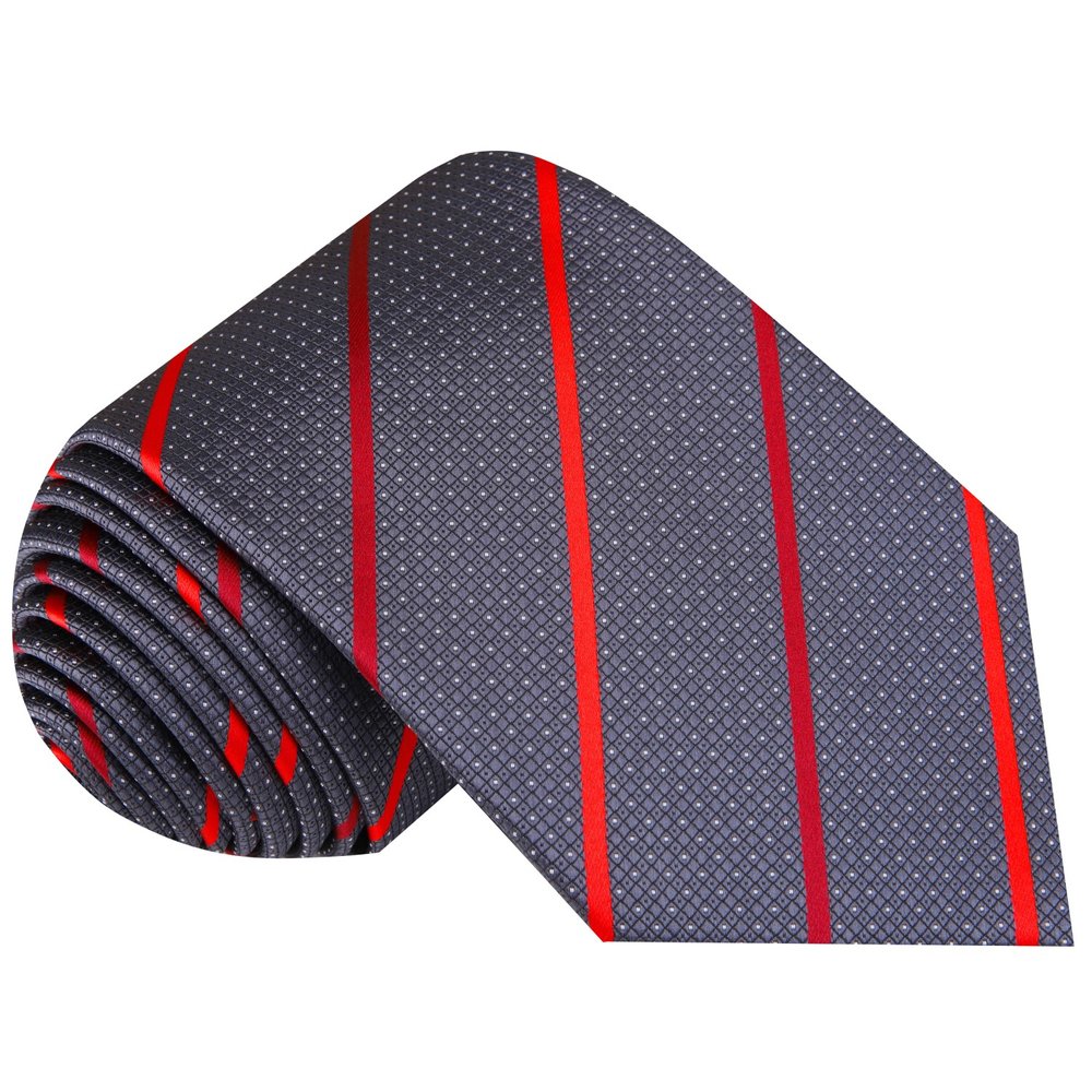 Grey, Red Stripe Tie||Red/Grey