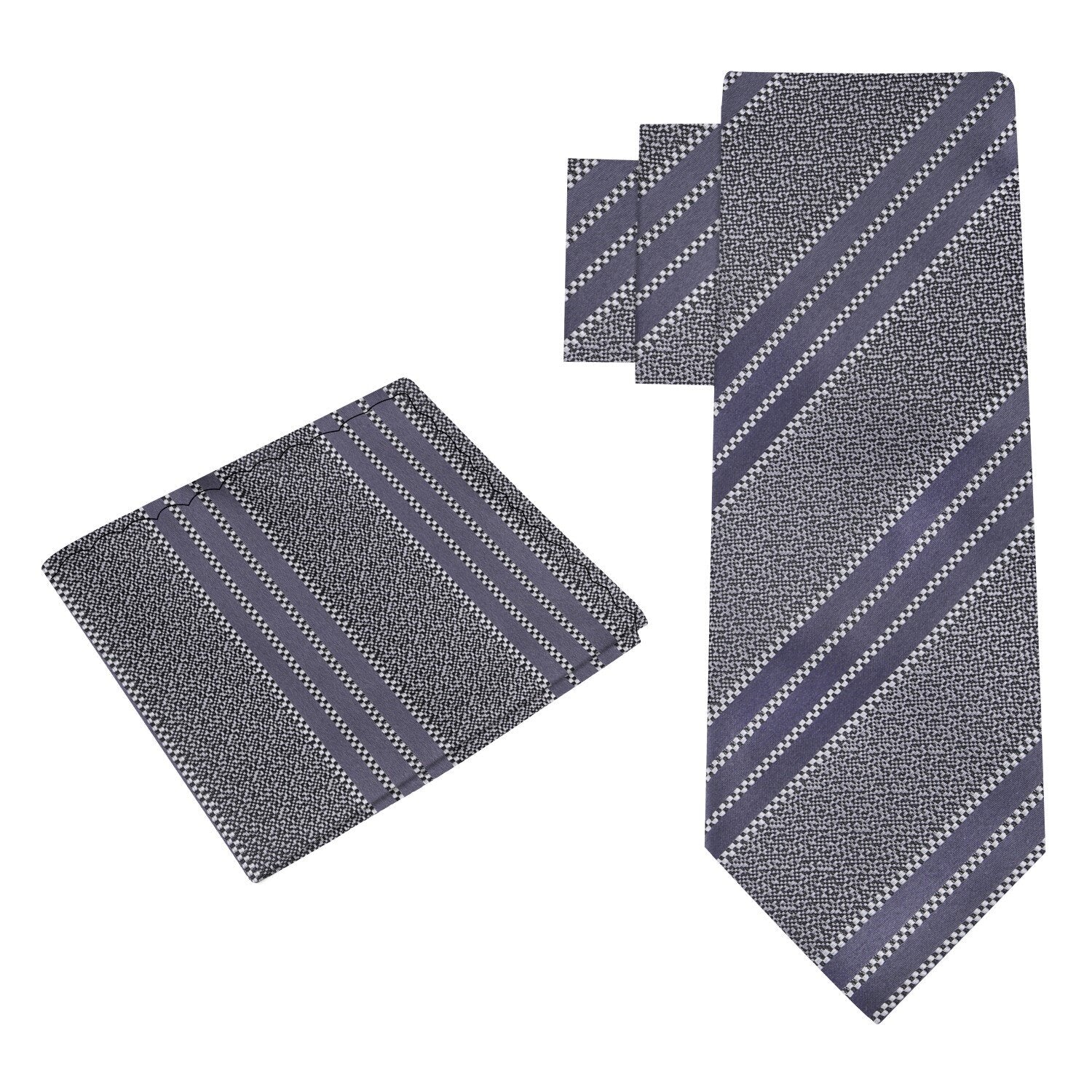 Alt View: Grey, Black Stripe Tie and Square