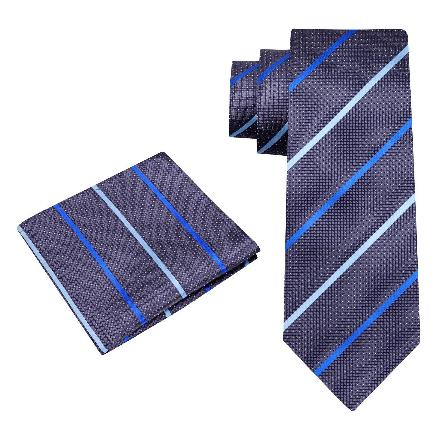 Alt View: Grey, Blue Stripe Tie and Square
