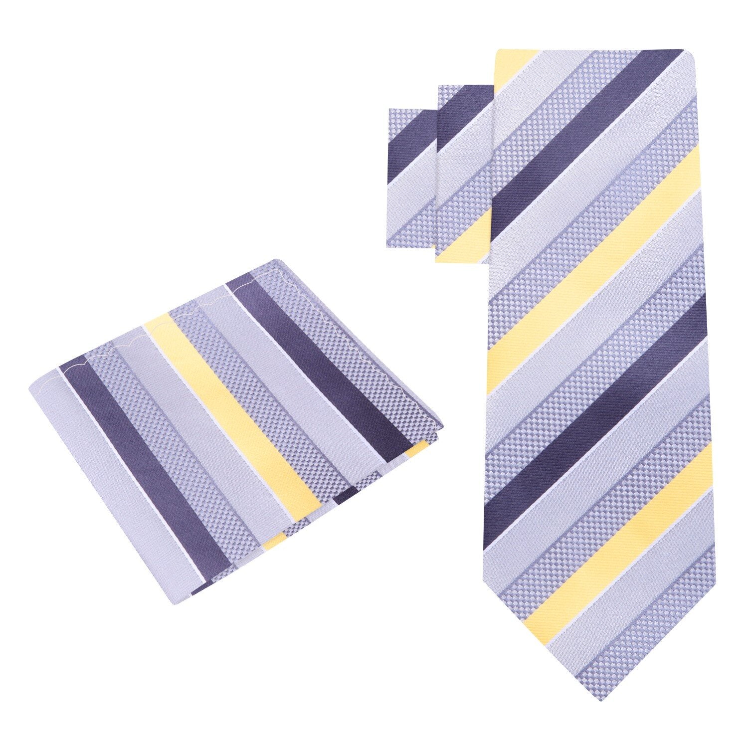 Alt View: Grey, Yellow Stripe Tie and Pocket Square