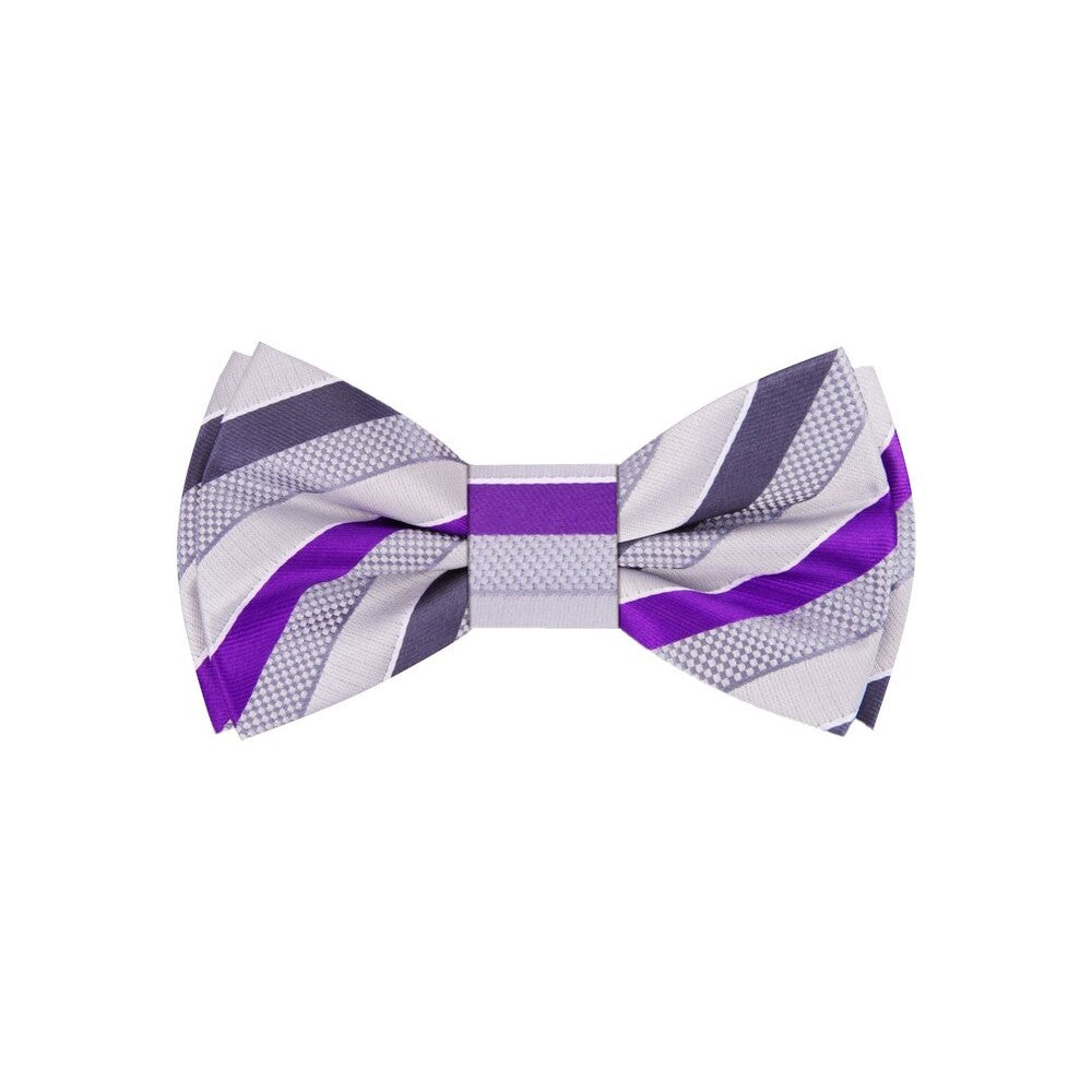 Light Grey, Silver, Orbit Purple, Court Purple Stripe Bow Tie