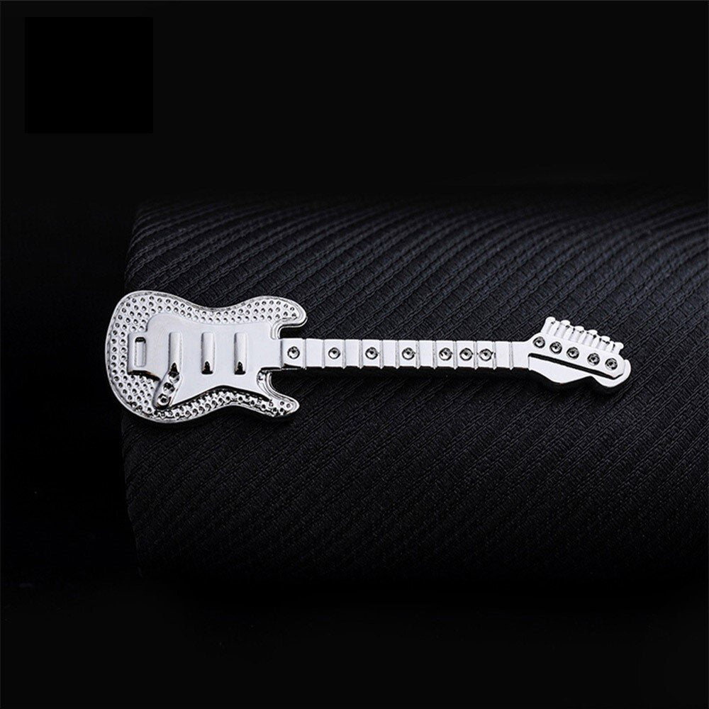 A Silvered Colored Guitar Shape Tie Bar