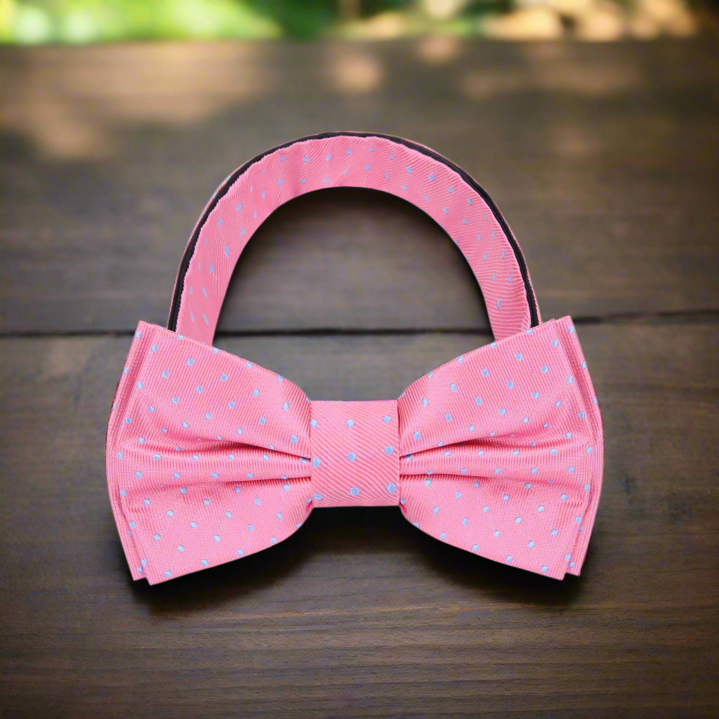 Gumball Pink, Rich Light Blue Polka Dots Bow Tie Pre Tied