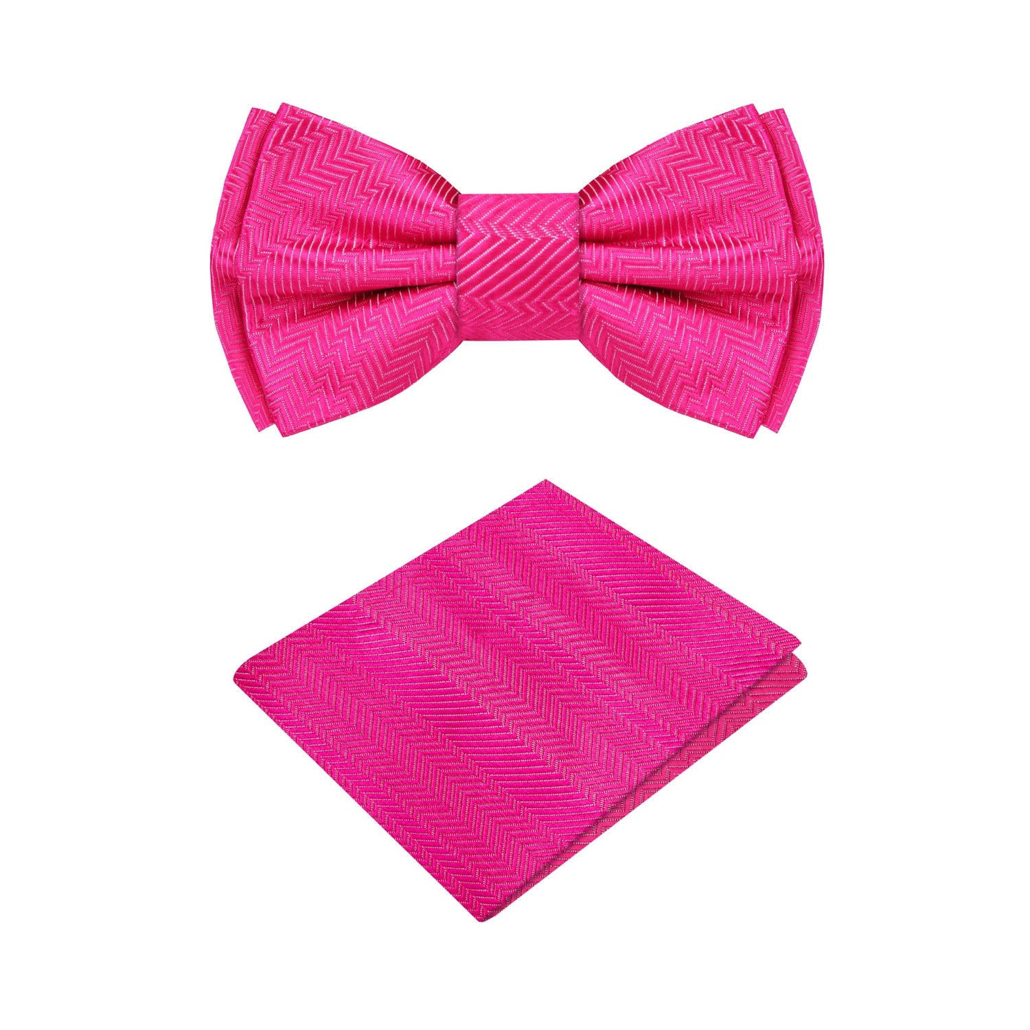 A Gumball Pink Solid Pattern Self Tie Bow Tie, Matching Pocket Square