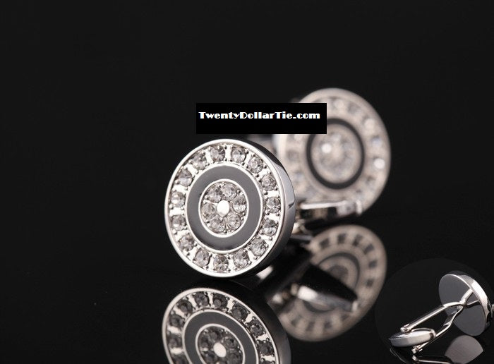 A Grey, Chrome Color With Circle Shape Cuff-links