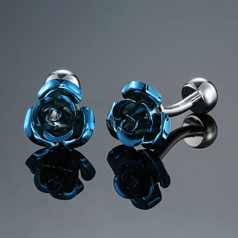 A small Blue colored rose shaped cuff-links||Blue