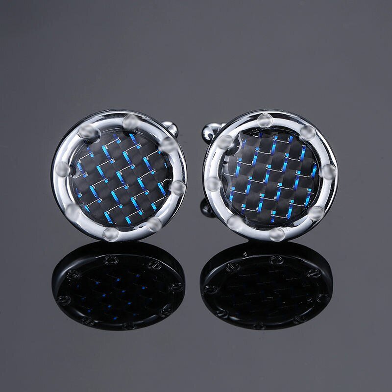 View 1 Black Blue Shimmer Grid Cuff-links (Copy)