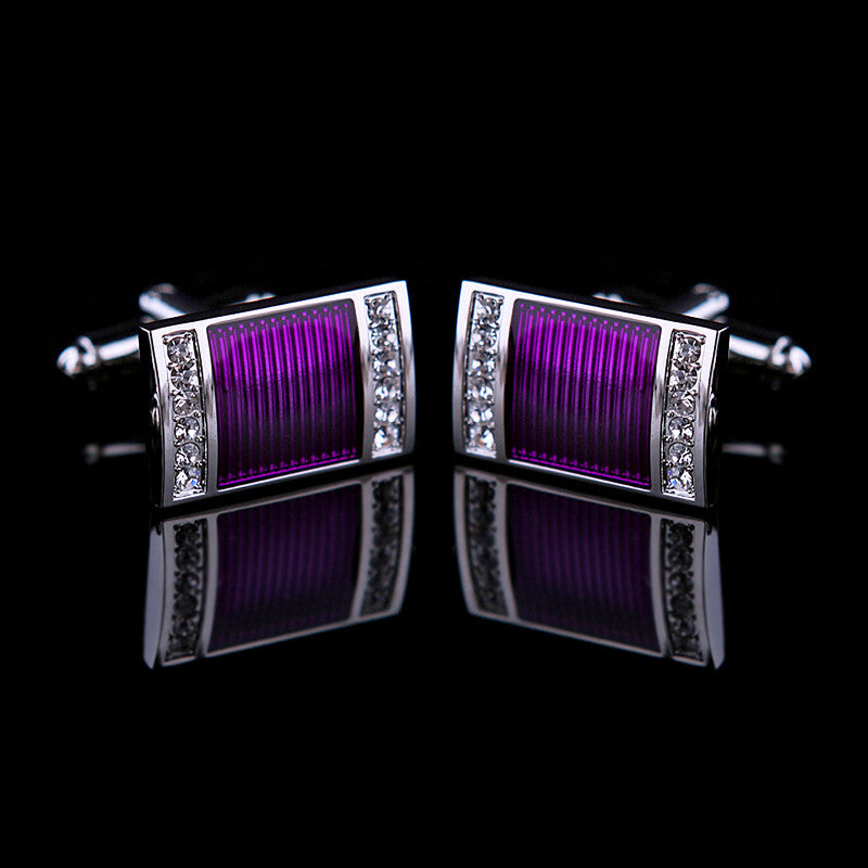 A Purple, Chrome Colored Rectangle Shape Gemstone Edge Cuff-links