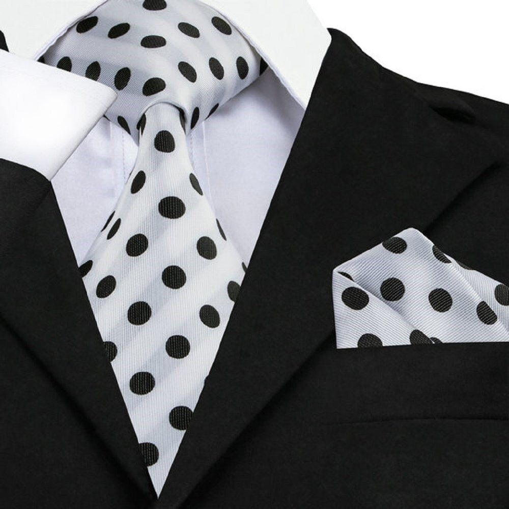 Kids Polka Classic Off-White With Black Dots Tie and Pocket Square