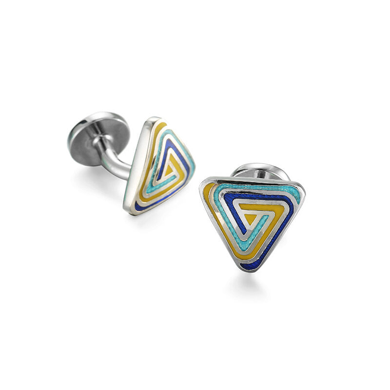 View 3 Blue yellow triangle cuff-links
