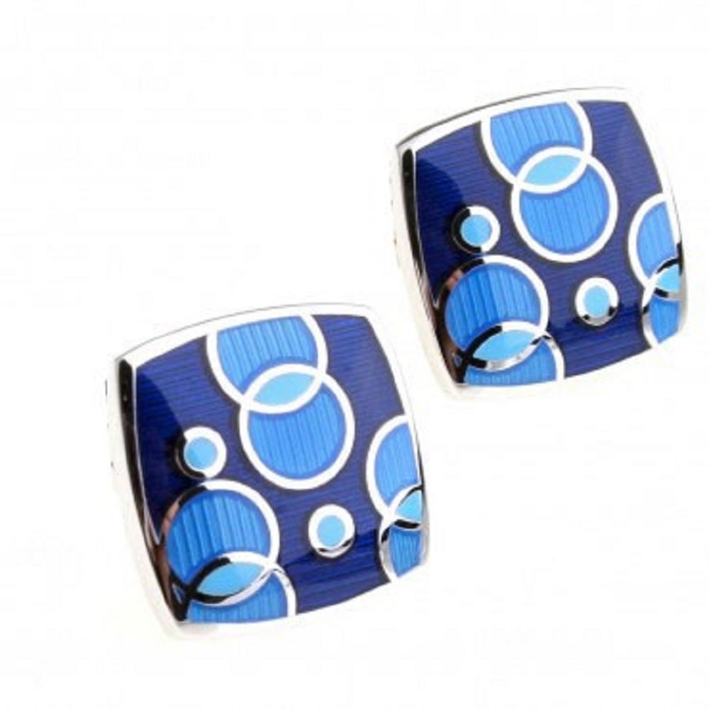 View 2: A Blue, Light Blue Color With Square Shape and Circle Pattern Cuff-links