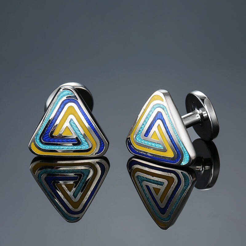 View 2 Blue yellow triangle cuff-links