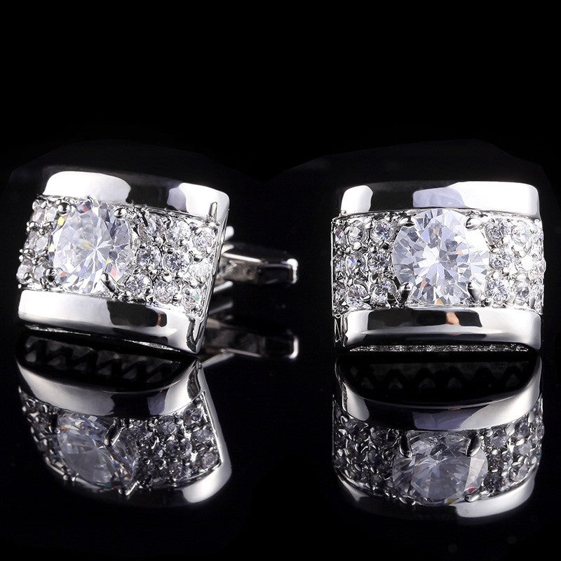 Chrome with Clear Stones Gleaming Cuff-links