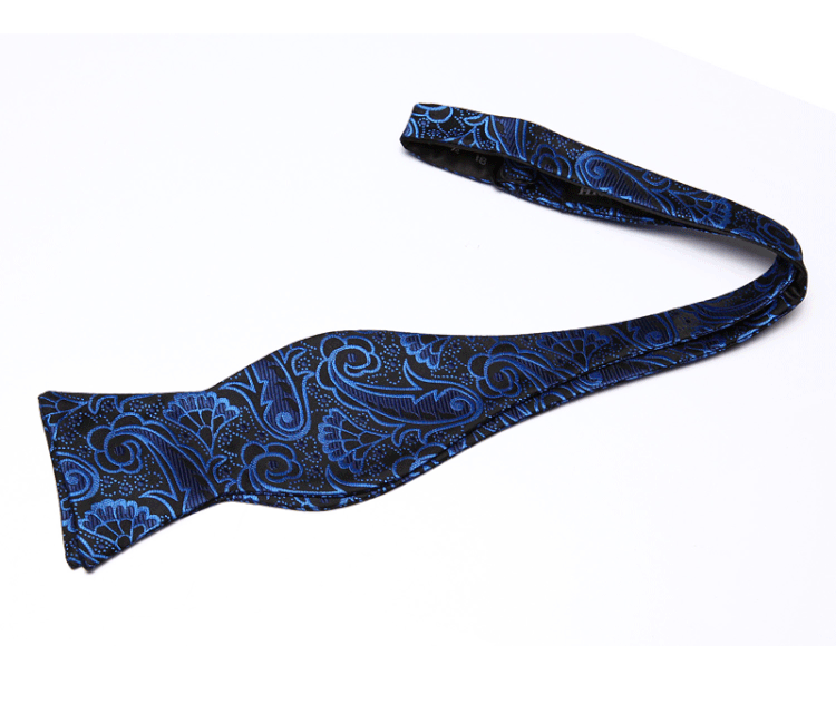 View 2 A Blue, Black Plaid Pattern Silk Self Tie Bow Tie
